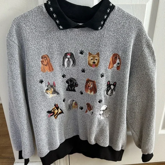 Vintage BonWorth Gray Embroidered Dog Sweater - Picture 2 of 4